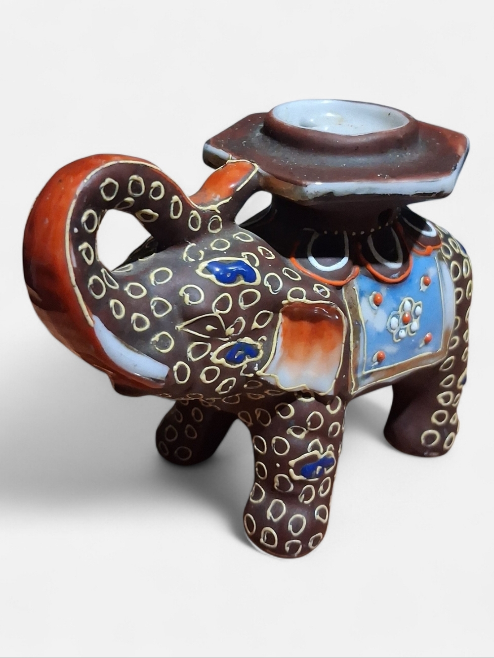 Hand-Painted Brown Elephant Incense Burner